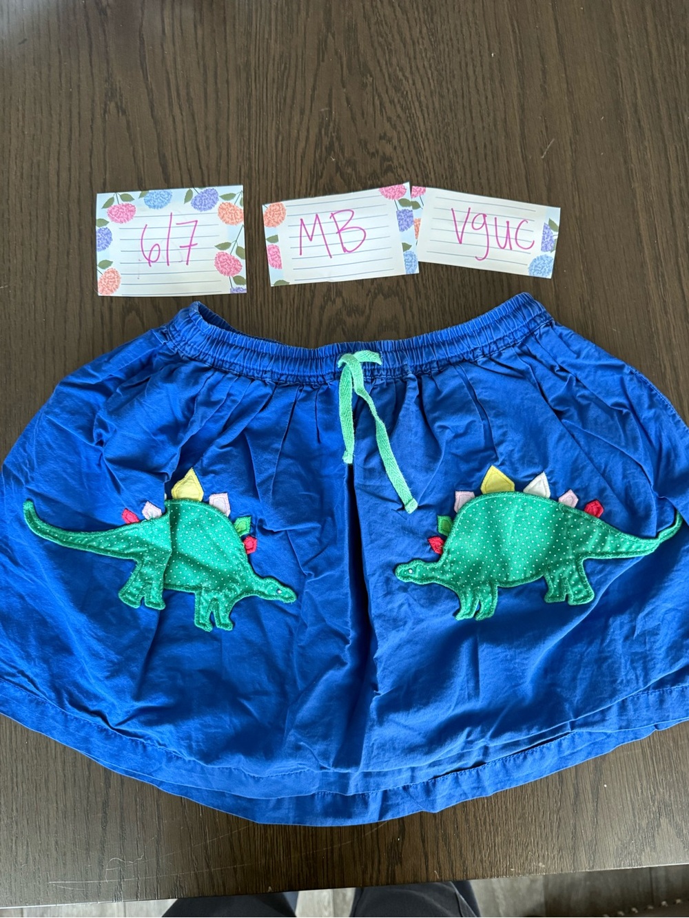 Mini Boden 6/7 Kids Blue Dinosaur Appliqué Skirt